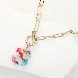 -S- Colorful Initial Monogram Pendant Toggle Necklace