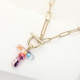 -T- Colorful Initial Monogram Pendant Toggle Necklace