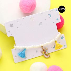 -C- Unicorn Initial Monogram Tassel Station Kids Beaded Stretch Bracelet