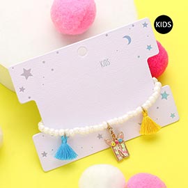 -N- Unicorn Initial Monogram Tassel Station Kids Beaded Stretch Bracelet