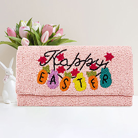 Happy EASTER Message Carrot Bunny Pointed Seed Beaded Clutch / Crossbody Bag
