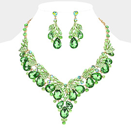 Teardrop Glass Crystal Pearl Vine Evening Necklace