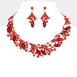 Marquise Stone Accented Leaf Evening Necklace