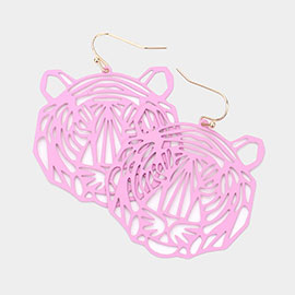 Cut Out Brass Metal Tiger Dangle Earrings