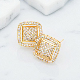 CZ Embellished Square Stud Evening Earrings