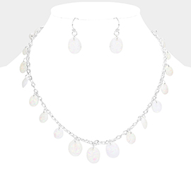 Glittered Oval Station Necklace