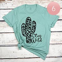 6PCS - Assorted Size Stay Wild Cactus Graphic T-shirts