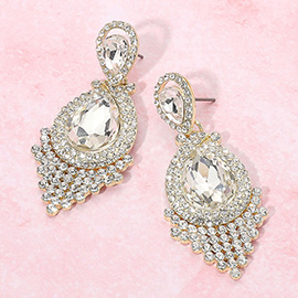 Teardrop Stone Accented Dangle Evening Earrings