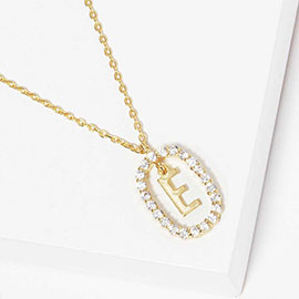-E- Gold Dipped Metal Initial Monogram Rhinestone Oval Link Pendant Necklace