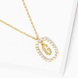 -G- Gold Dipped Metal Initial Monogram Rhinestone Oval Link Pendant Necklace