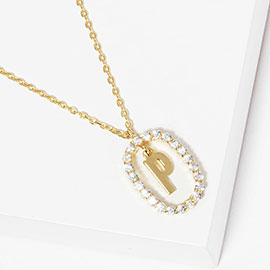 -P- Gold Dipped Metal Initial Monogram Rhinestone Oval Link Pendant Necklace