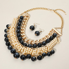 Pearl Chunky Metal Chain Statement Necklace