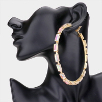 Oversized Glass Stone Evening Hoop Earrings