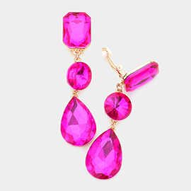 Triple Glass Crystal Drop Clip On Earrings