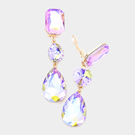 Triple Glass Crystal Drop Clip On Earrings