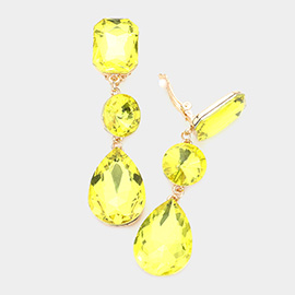 Triple Glass Crystal Drop Clip On Earrings