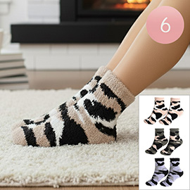 6Pairs - Fuzzy Camouflage Print Socks