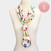 6PCS - Silk Feel Satin Butterfly Patterned Scarves