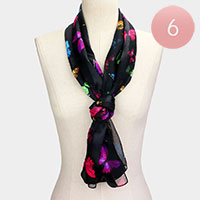 6PCS - Silk Feel Satin Butterfly Patterned Scarves