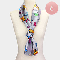 6PCS - Silk Feel Satin Butterfly Patterned Scarves