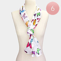 6PCS - Silk Feel Satin Butterfly Patterned Scarves