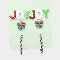 3Pairs - Christmas Theme Stud Earrings