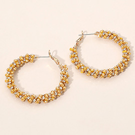 Faceted Beads Stones Wrapped Hoop Earrings