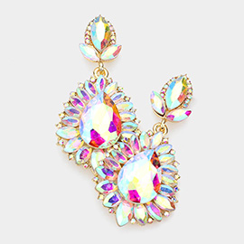 Teardrop Accented Marquise Stone Trimmed Dangle Evening Earrings