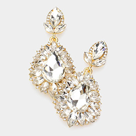 Teardrop Accented Marquise Stone Trimmed Dangle Evening Earrings