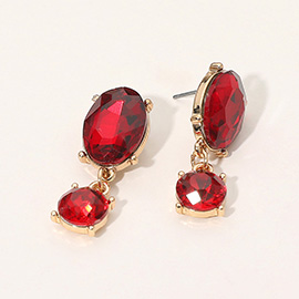 Oval Round Stone Link Dangle Evening Earrings
