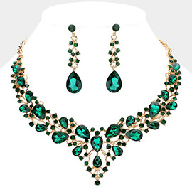 Teardrop Round Stone Cluster Evening Necklace