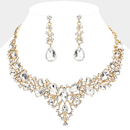 Teardrop Round Stone Cluster Evening Necklace