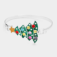 Stone Embellished Enamel Christmas Tree Bangle Bracelet