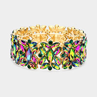 Marquise Floral Oval Crystal Cluster Stretch Evening Bracelet