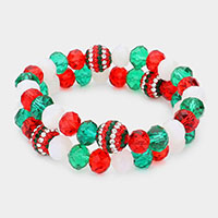 2PCS - Christmas Theme Shamballa Ball Faceted Bead Ball Layered Bracelets