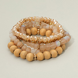 5PCS - Wood Multi Beads Multi Layered Bracelets