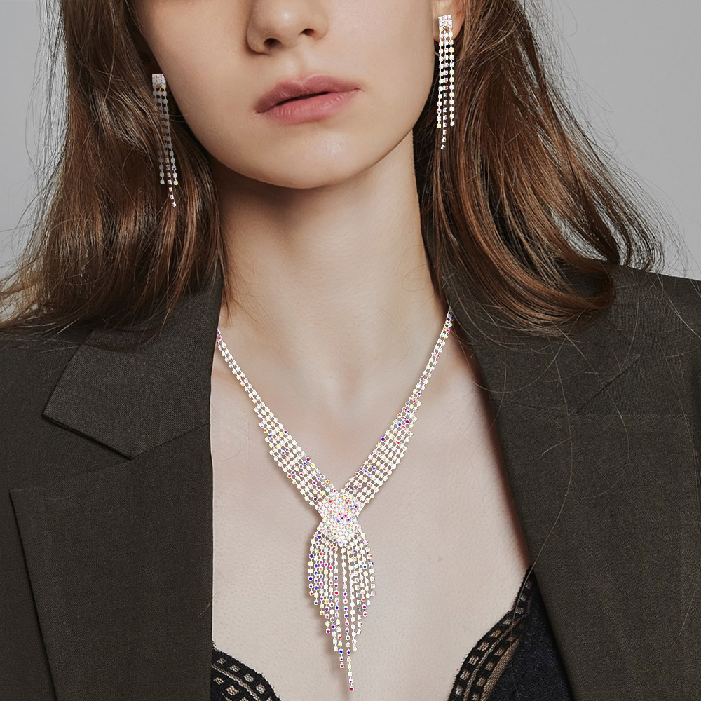 Rhinestone Pave Fringe Necklace