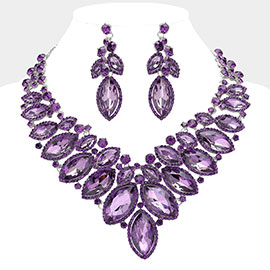 Marquise Stone Cluster Embellished Evening Necklace