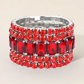 5PCS - Emerald Cut Round Stone Stretch Evening Bracelets