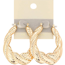 14K Gold Filled Bold Textured Twisted Teardrop Pin Catch Hoop Earrings