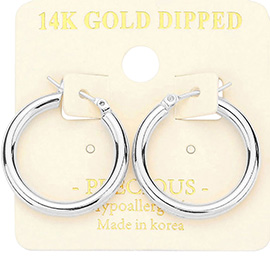 14K White Gold Metal Dipped Pin Catch Hoop Earrings