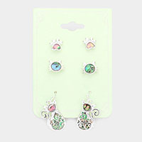 3PAIRS - Abalone Cat Stud Dangle Earrings