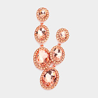 Triple Oval Glass Stone Drop Down Dangle Evening Earrings