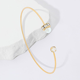 Brass Metal Pearl Stone Tip Cuff Bracelet