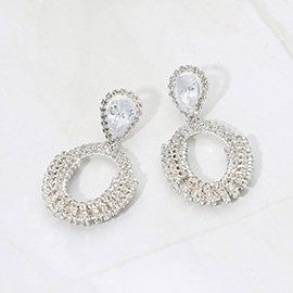 Stone Embellished Rhinestone Pave Oval Dangle Earrings