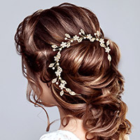 Stone Embellished Flower Leaf Cluster Vine Bun Wrap Headpiece