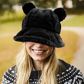 Faux Fur Bear Ear Bucket Hat