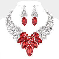 Marquise Stone Cluster Embellished Evening Necklace