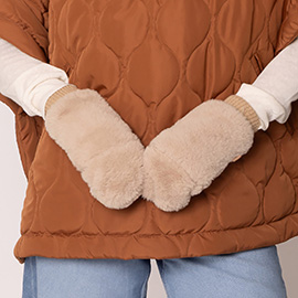 Solid Faux Fur Open Up Mitten Gloves
