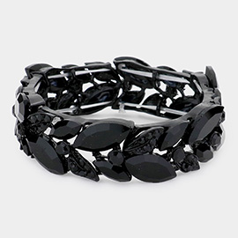 Marquise Stone Accented Leaf Cluster Stretch Evening Bracelet